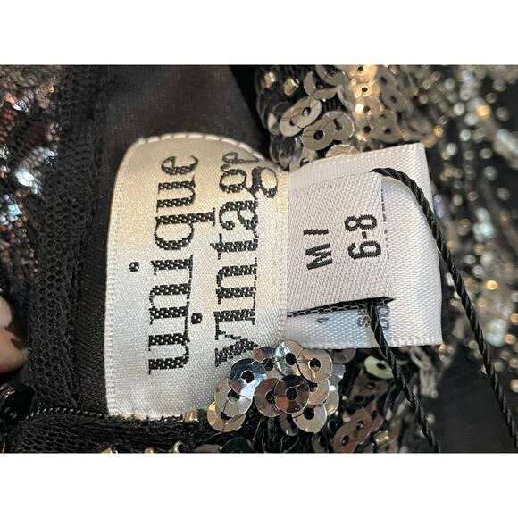 Unique Vintage Long Sleeve Flapper Sequins Dress Sz M Silver and Black - Picture 3 of 3